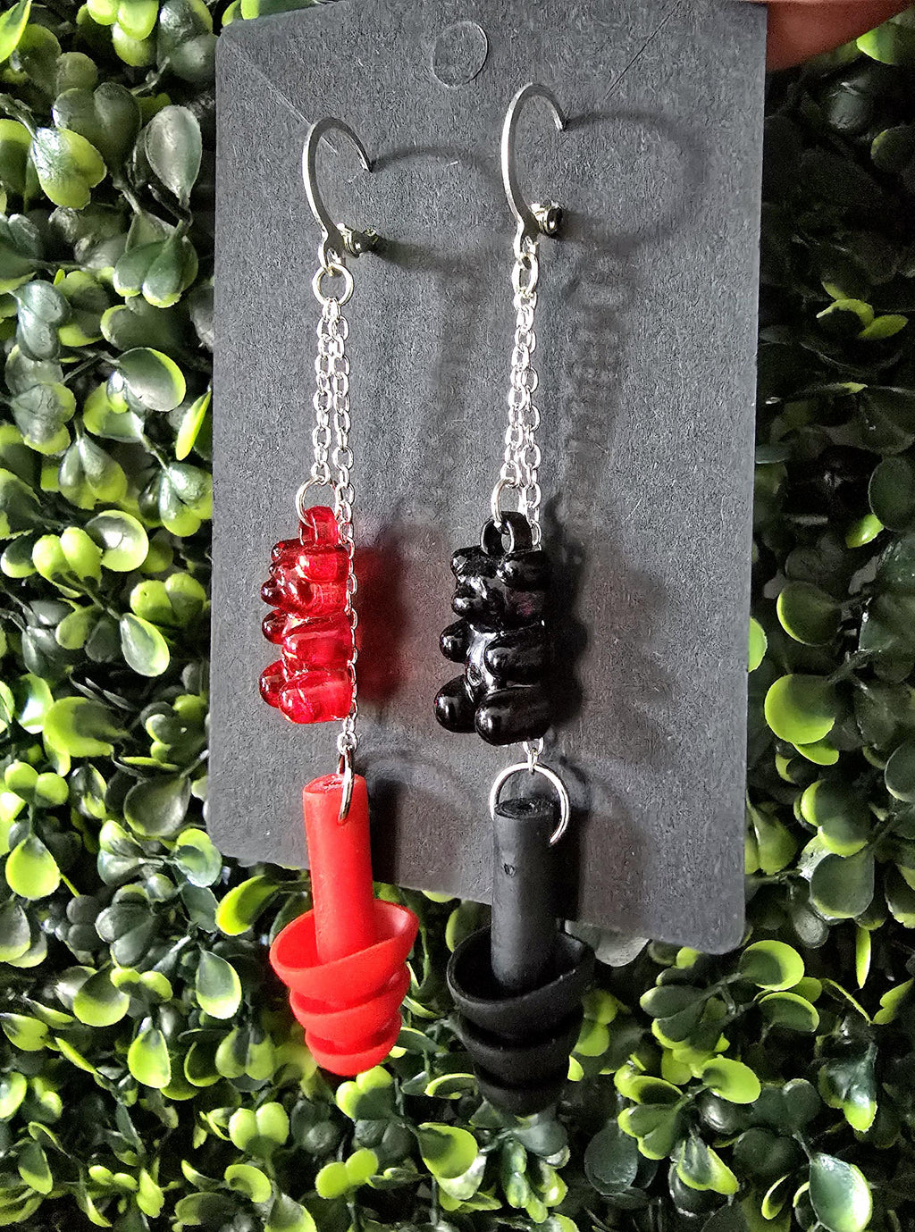 Gummy Bear Earplug Earrings: Red & Black Rave Festival Jewelry