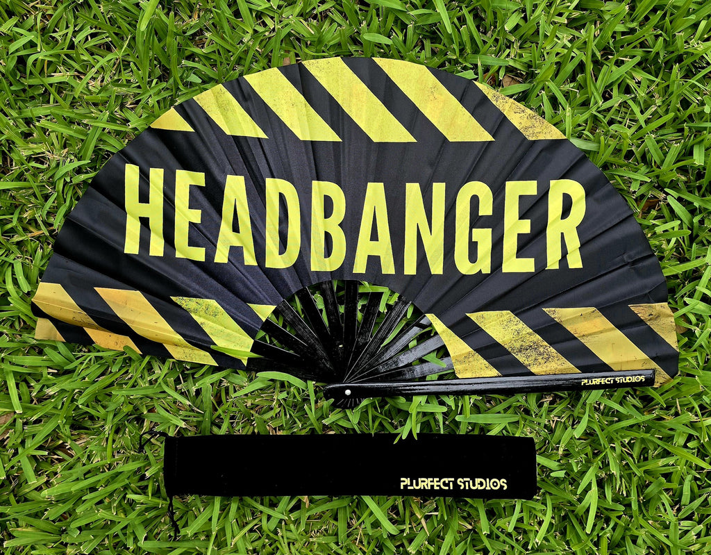 Caution Tape Rave Hand Fan: Black Bamboo, Festival Accessory