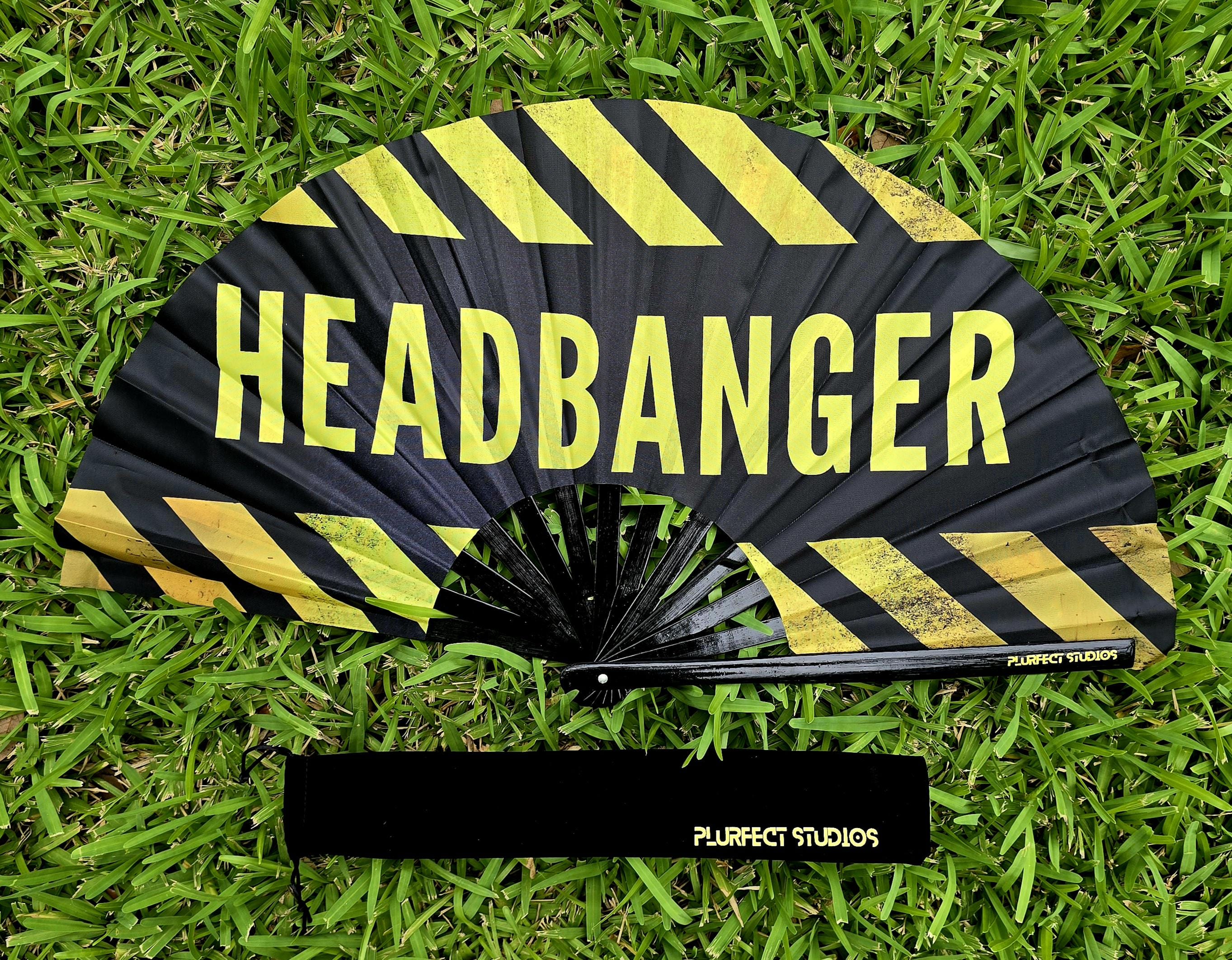 Caution Tape Rave Hand Fan: Black Bamboo, Festival Accessory