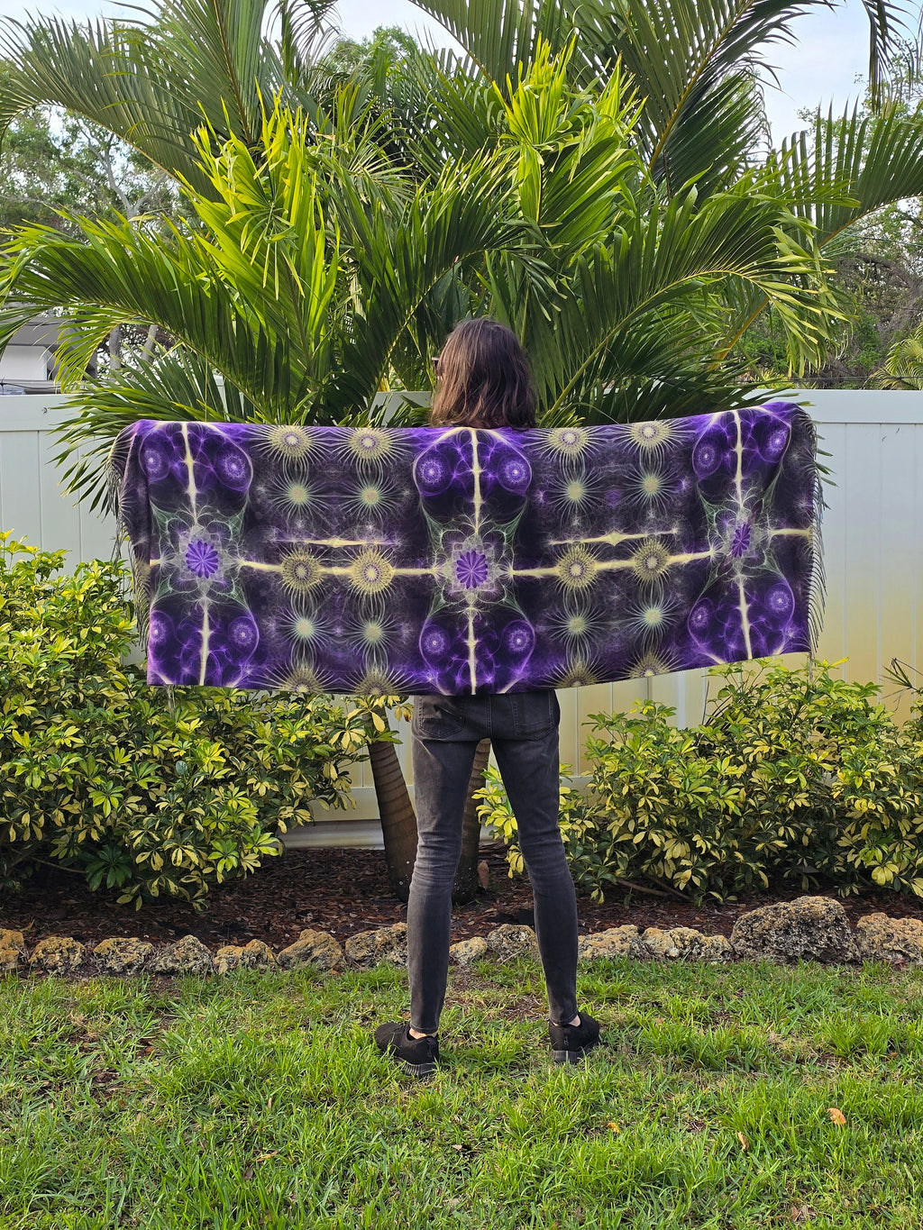 Purple & Gold Fractal Reversible Rave Pashmina - Festival Shawl - by PLURfect Studios