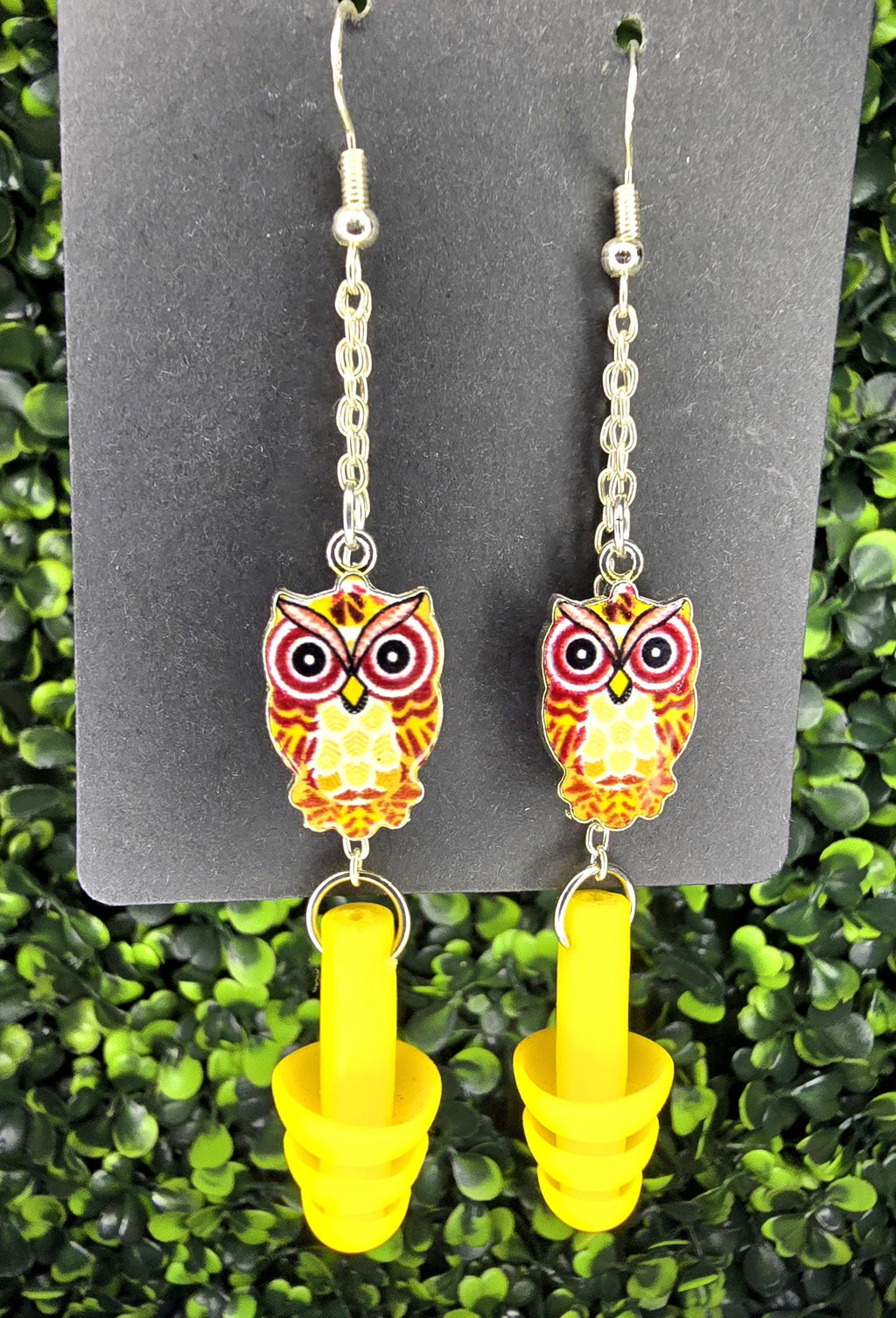 Yellow Orange Owl Earplug Earrings for Raves Festivals Concerts - by PLURfect Studios