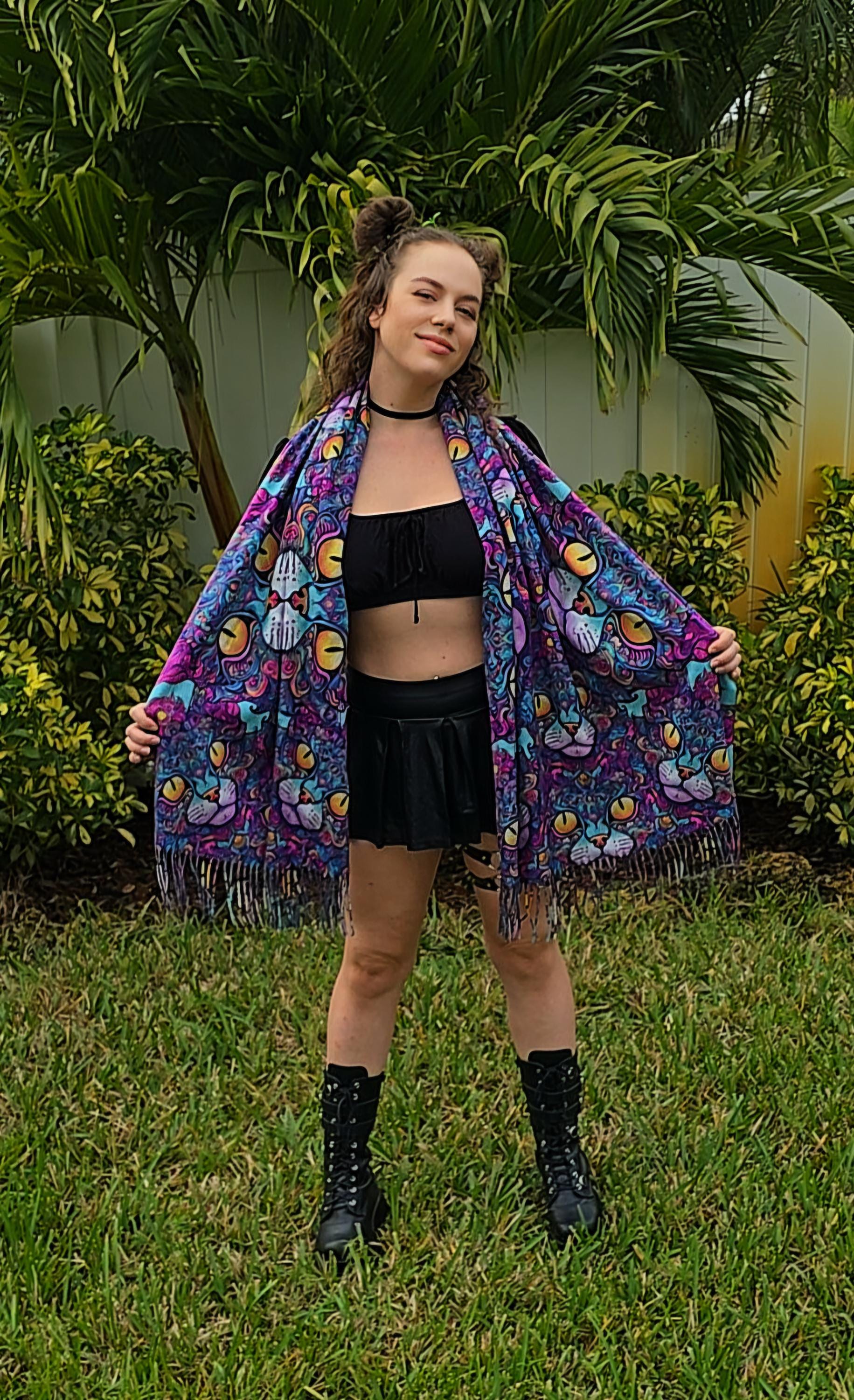 Fractal Cheshire Cat Rave Pashmina - Festival Shawl - by PLURfect Studios