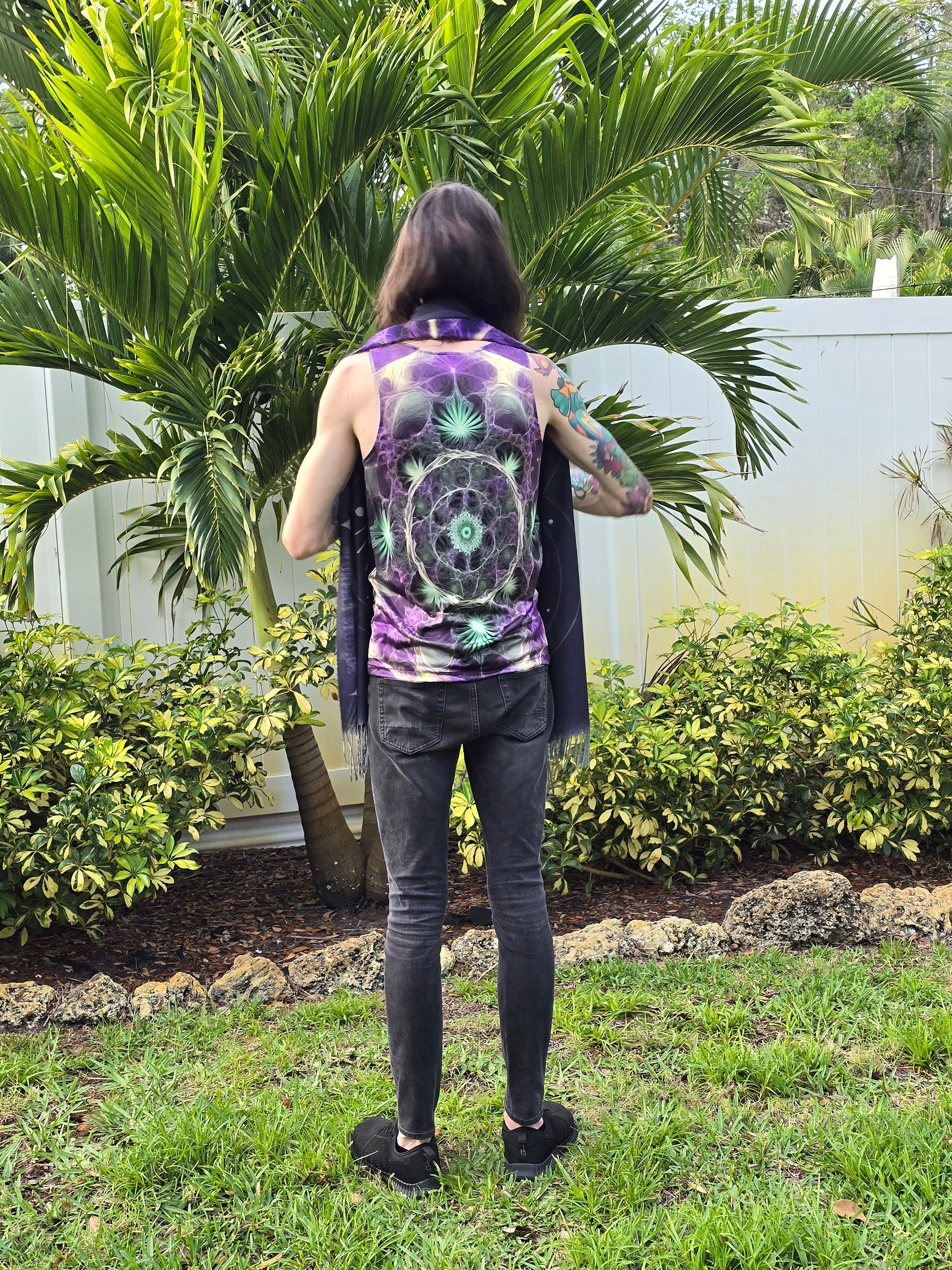 Purple & Green Fractal Rave Tank Top: EDM Festival Wear