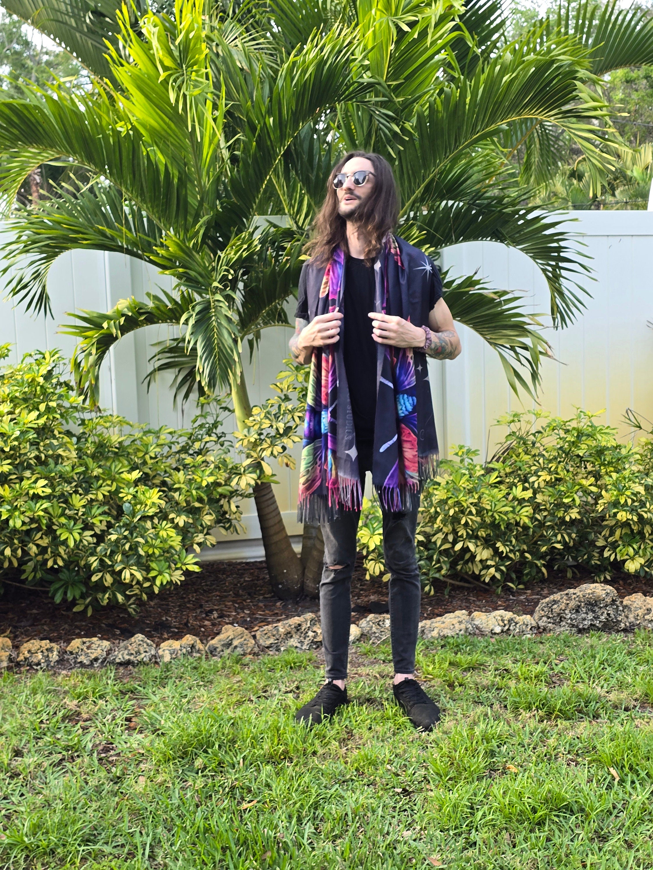 Rainbow Death Moth Reversible Rave Pashmina - Festival/EDM Shawl - by PLURfect Studios