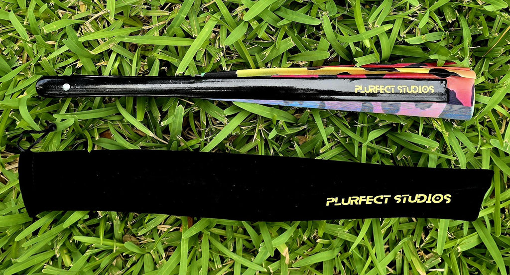 Rainbow Leopard Print Rave Hand Fan: Black Bamboo, Carrying Pouch