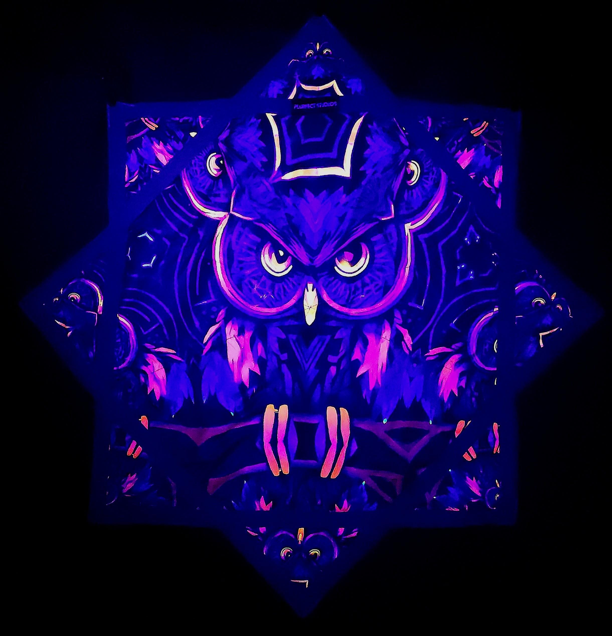 Fractal Owl Flow Star - UV Reactive | Double-Sided | Zig-Zag Stitch - by PLURfect Studios