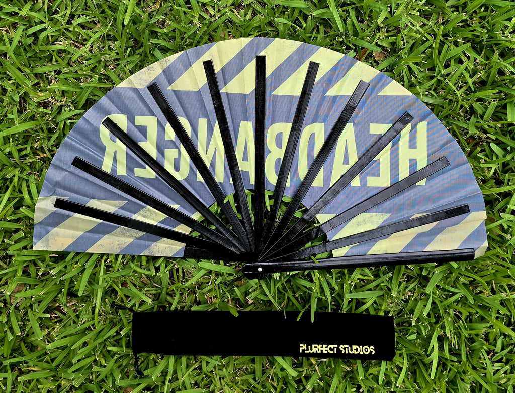 Caution Tape Rave Hand Fan: Black Bamboo, Festival Accessory