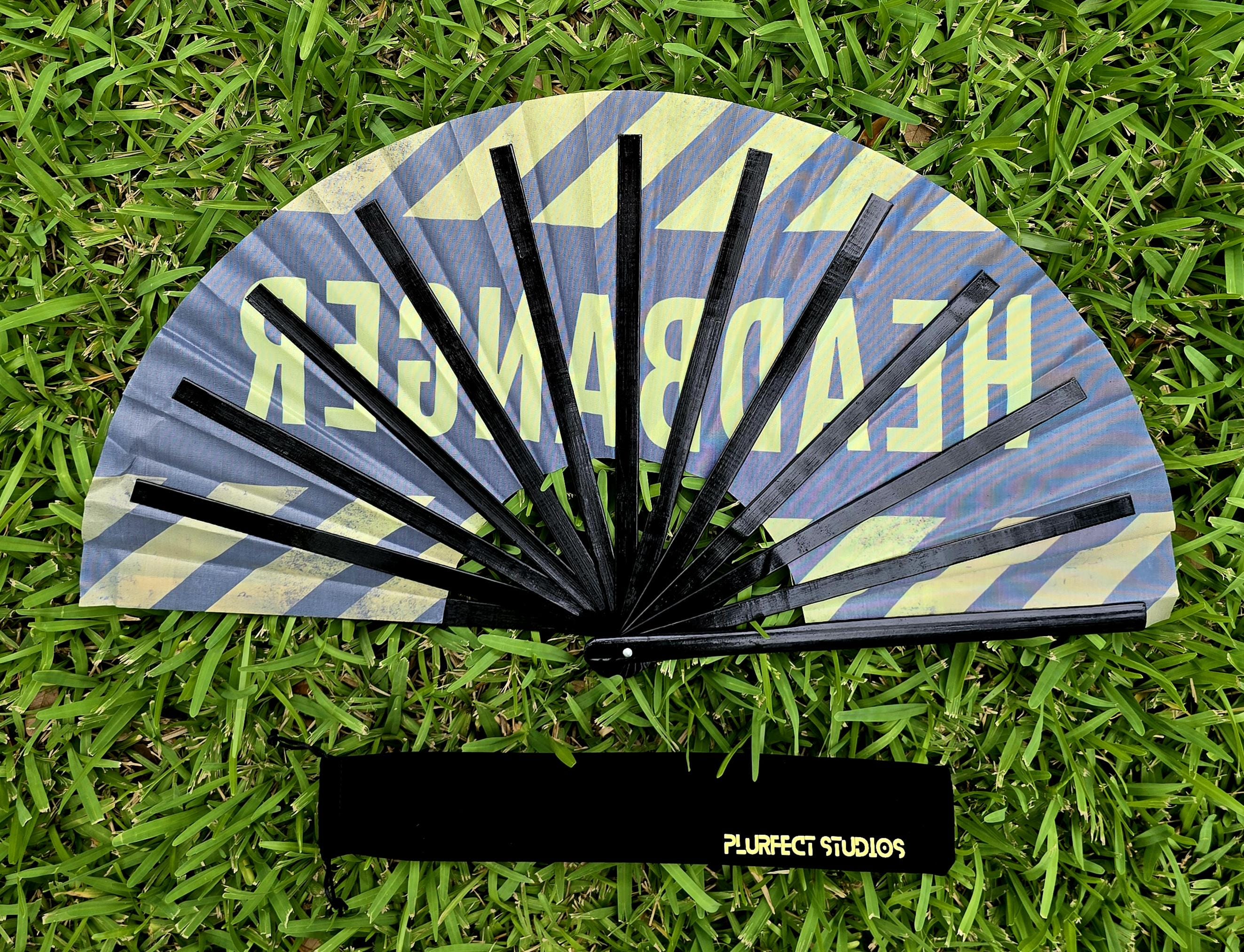Caution Tape Rave Hand Fan: Black Bamboo, Festival Accessory