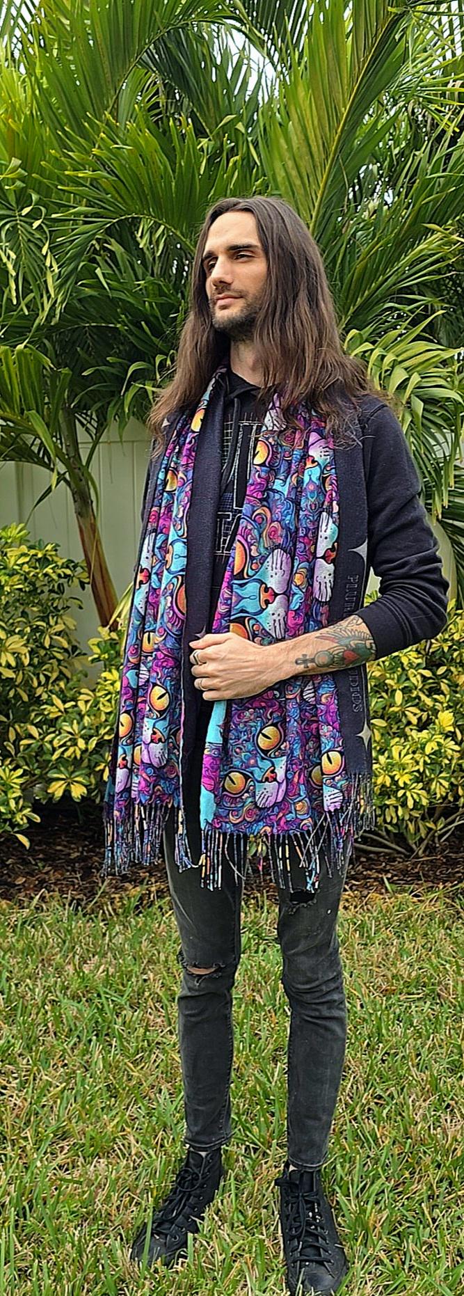 Fractal Cheshire Cat Rave Pashmina - Festival Shawl - by PLURfect Studios