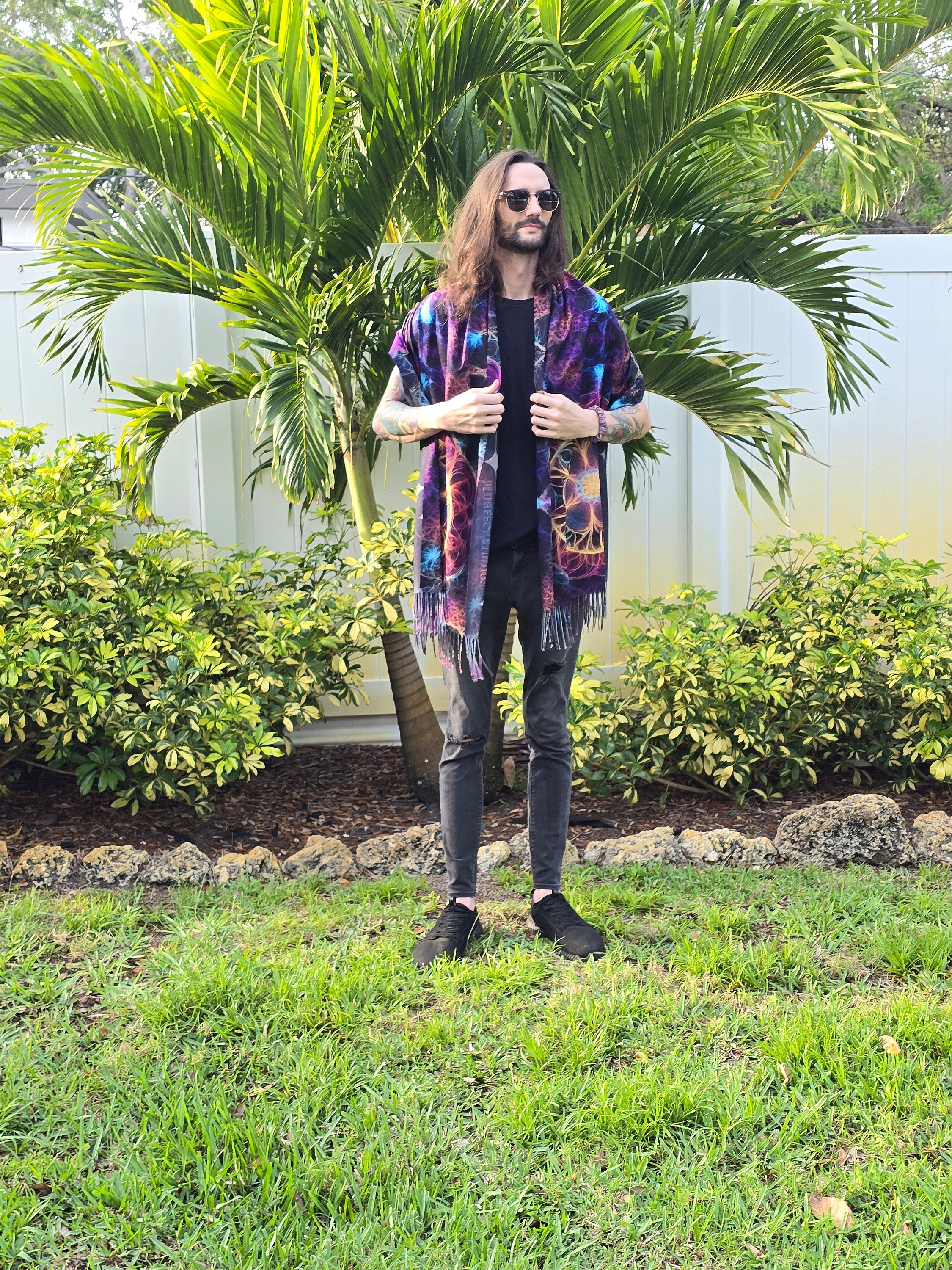 Neon Flower of Life Reversible Rave Pashmina - Festival/EDM Shawl - by PLURfect Studios