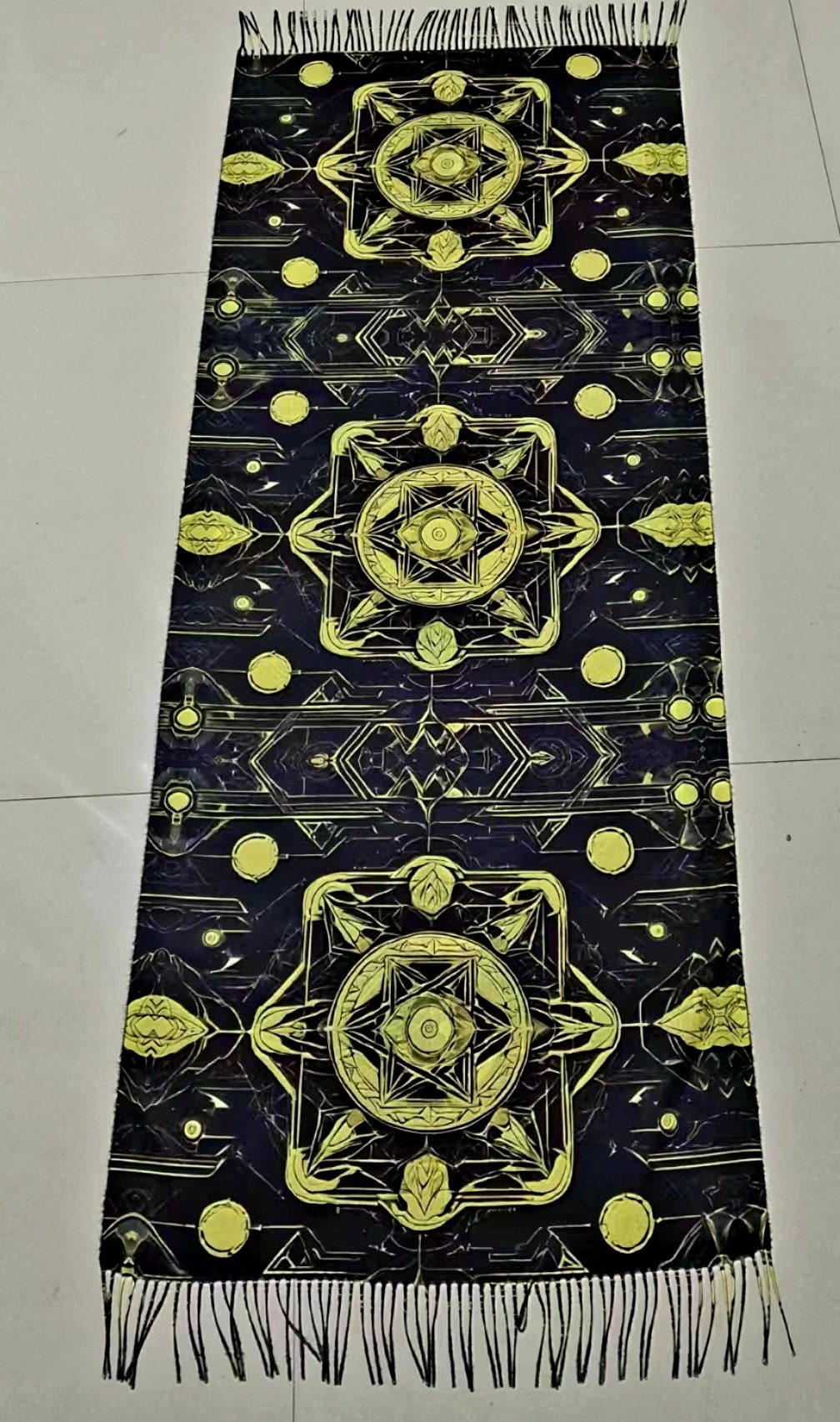 Yellow & Black Trippy Reversible Rave Pashmina - Festival/EDM Shawl - by PLURfect Studios