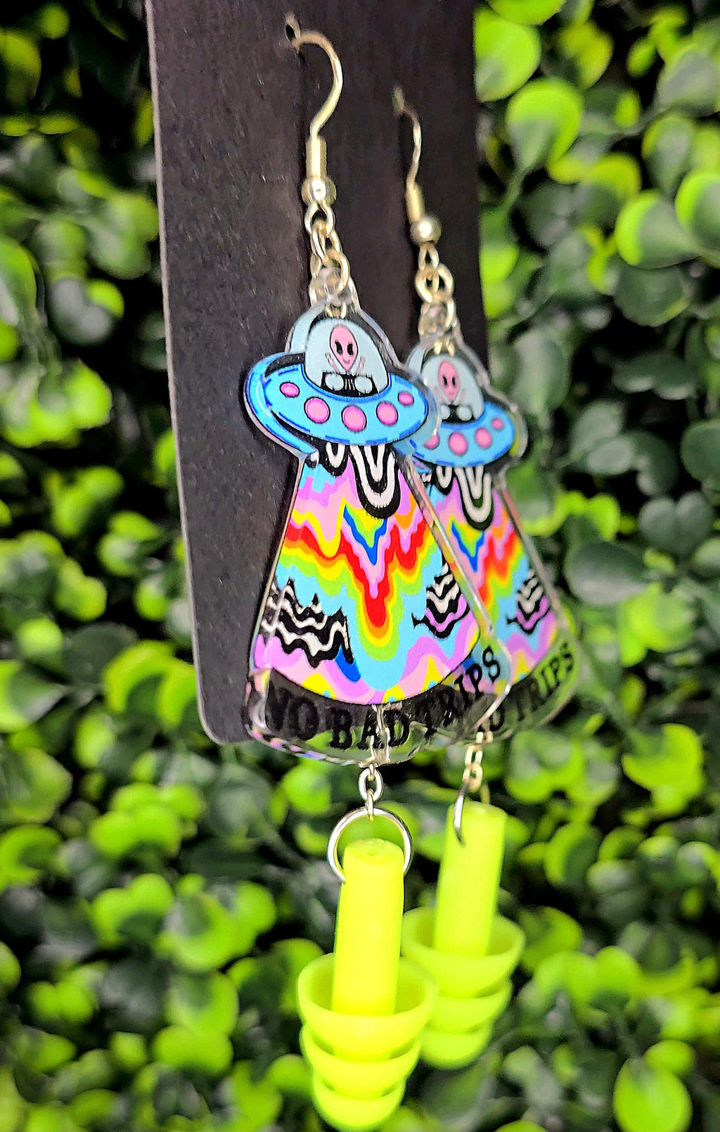 No Bad Trips Alien Abduction Earplug Earrings for Raves Festivals Concerts - by PLURfect Studios