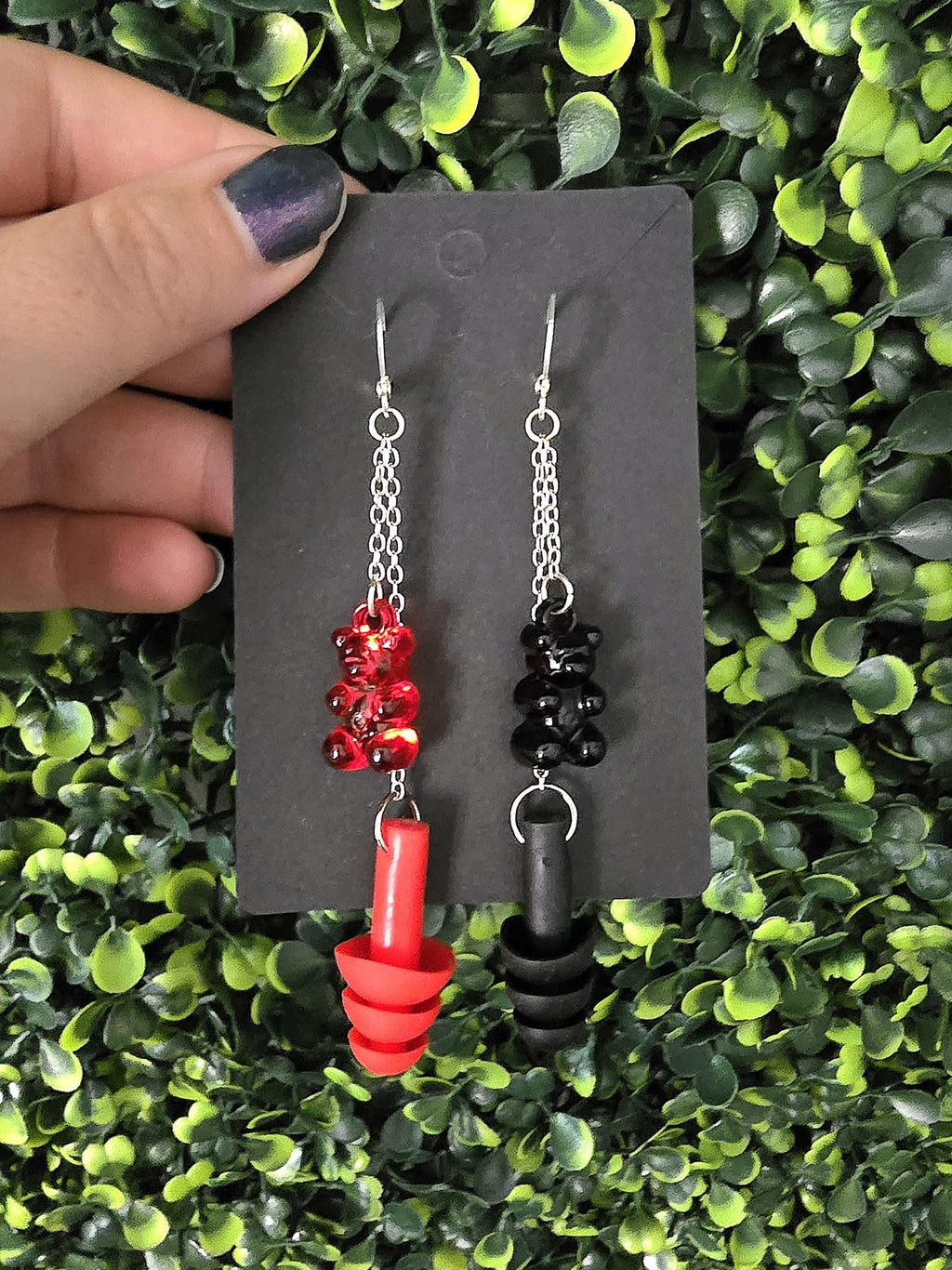Gummy Bear Earplug Earrings: Red & Black Rave Festival Jewelry