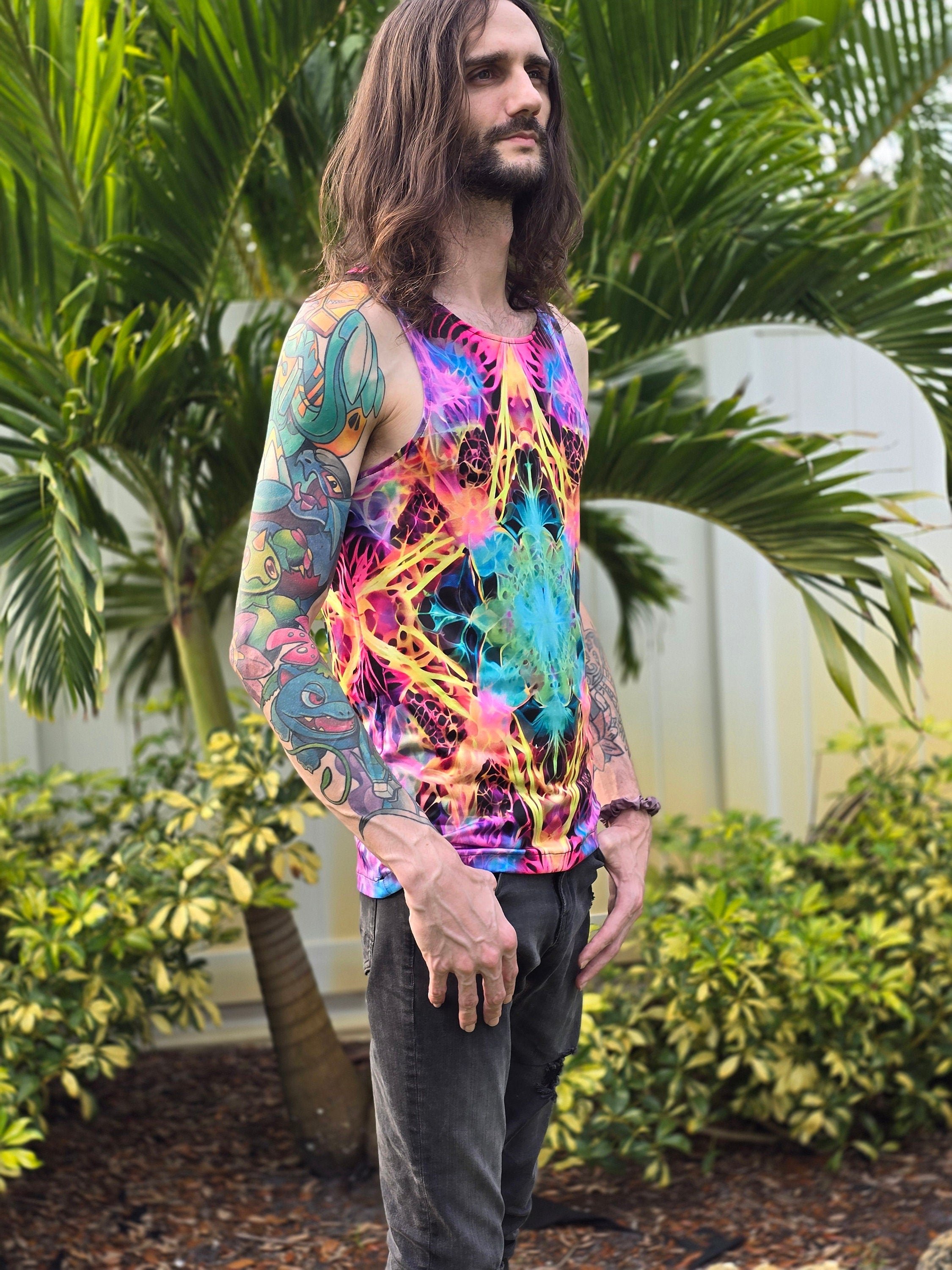 Trippy Diamond Fractal Tank Top: Rave Festival Wear