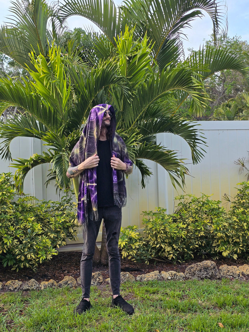 Purple & Gold Fractal Reversible Rave Pashmina - Festival Shawl - by PLURfect Studios