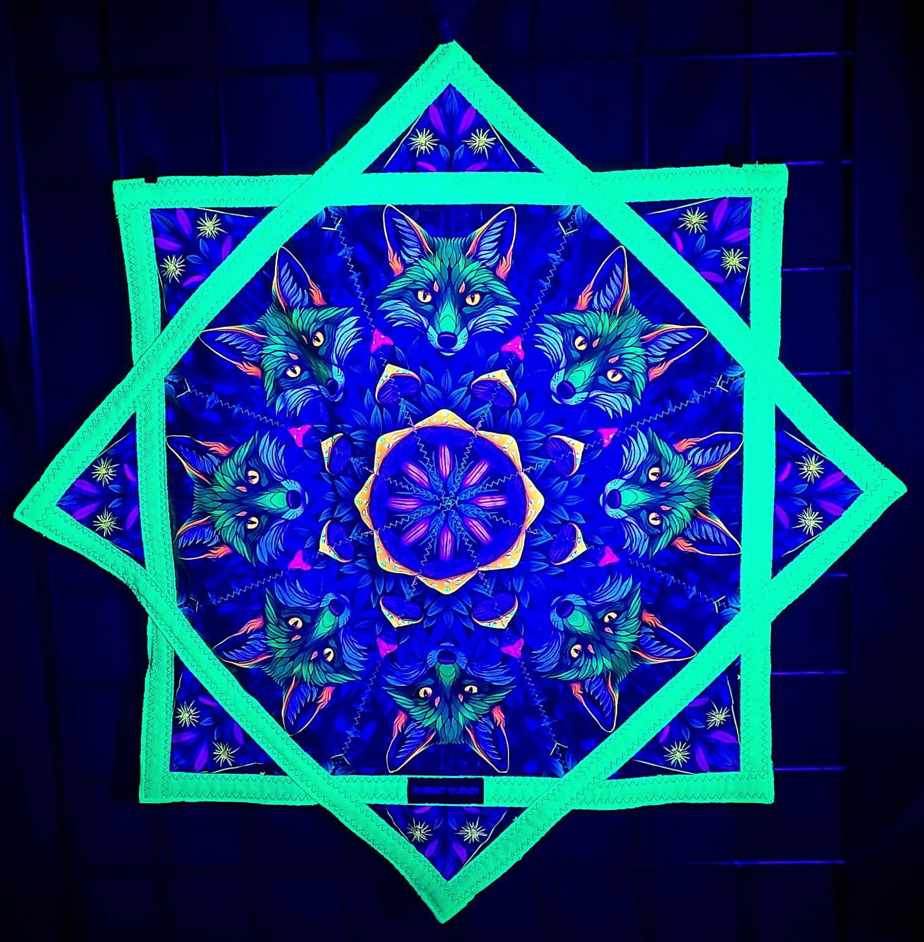 Flowstar - Stained Glass Fox - UV Reactive | Double-Sided | Zig-Zag Stitch - by PLURfect Studios