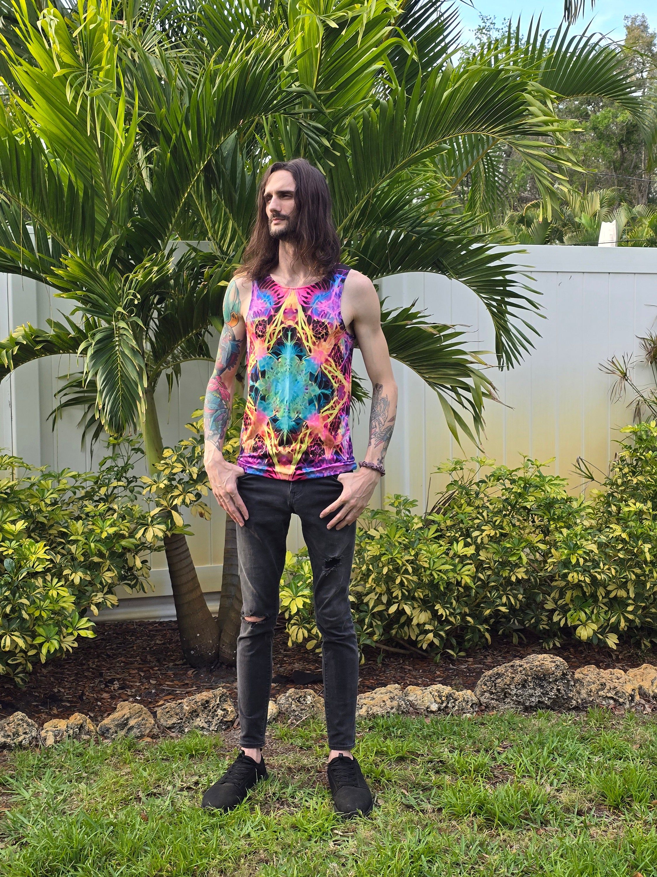 Trippy Diamond Fractal Tank Top: Rave Festival Wear