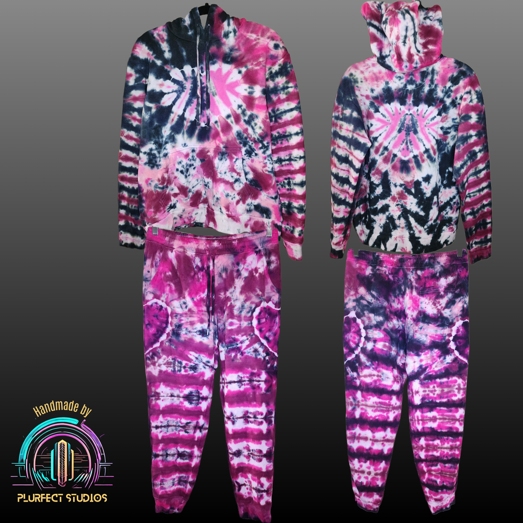 Pink & Black Heart Tie Dye Hoodie Sweatpants Set