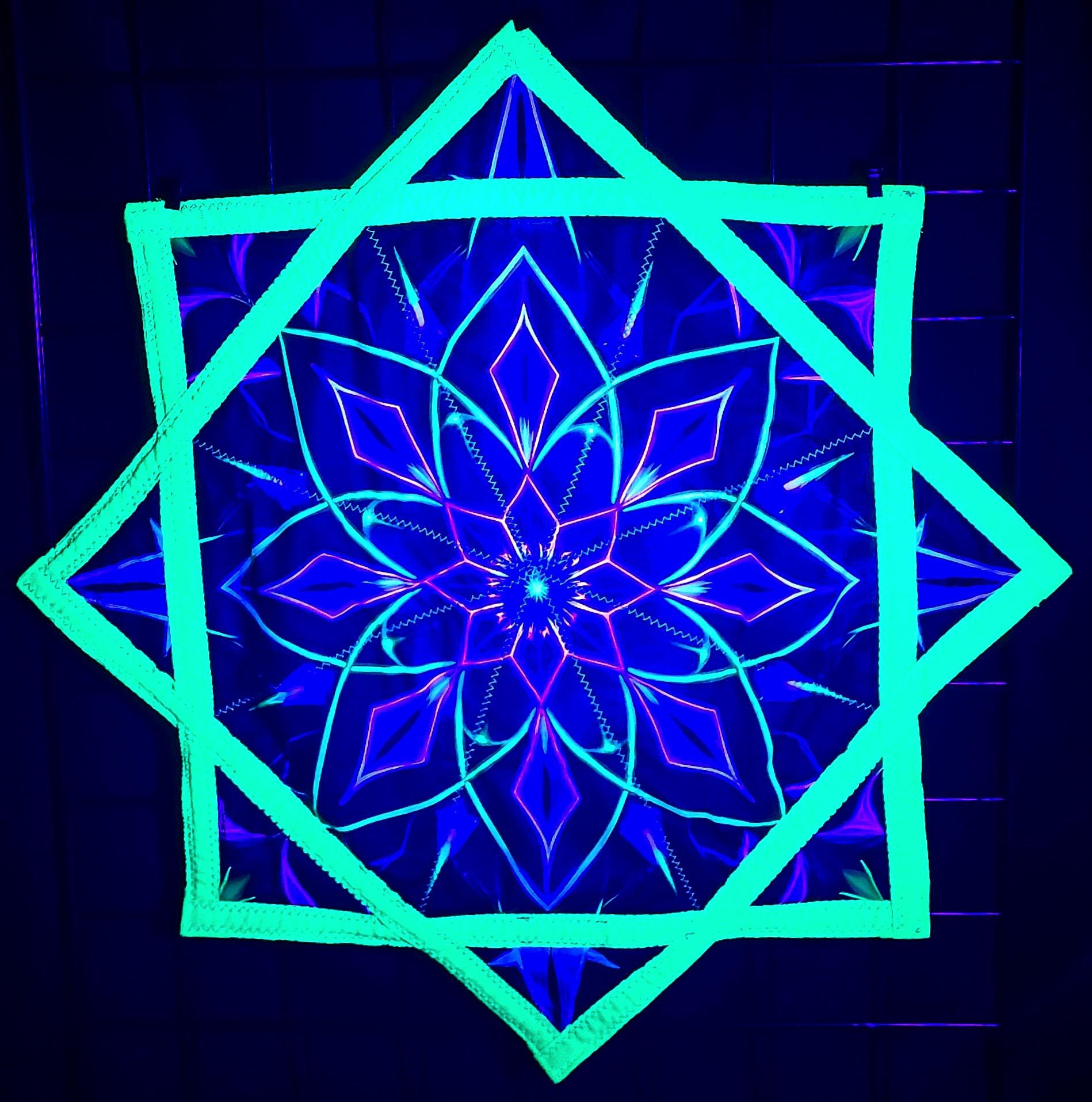 Flowstar - Stained Glass Fox - UV Reactive | Double-Sided | Zig-Zag Stitch - by PLURfect Studios