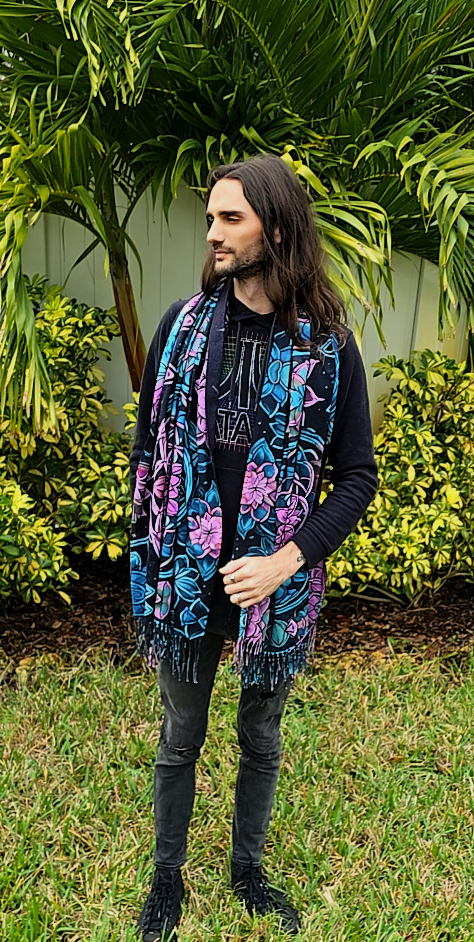 Lotus Flower Mandala Rave Pashmina - Festival Shawl - by PLURfect Studios