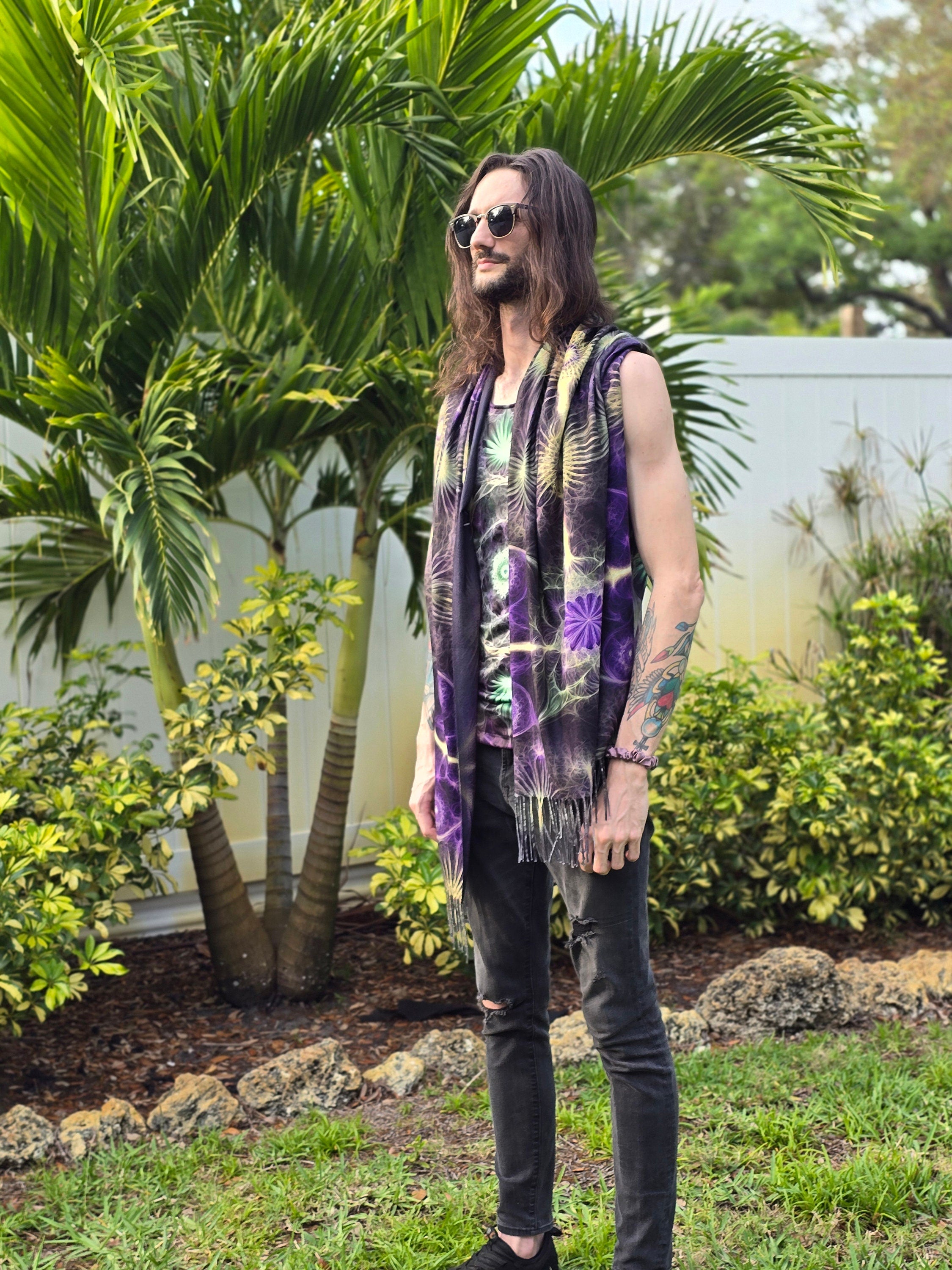 Purple & Green Fractal Rave Tank Top: EDM Festival Wear