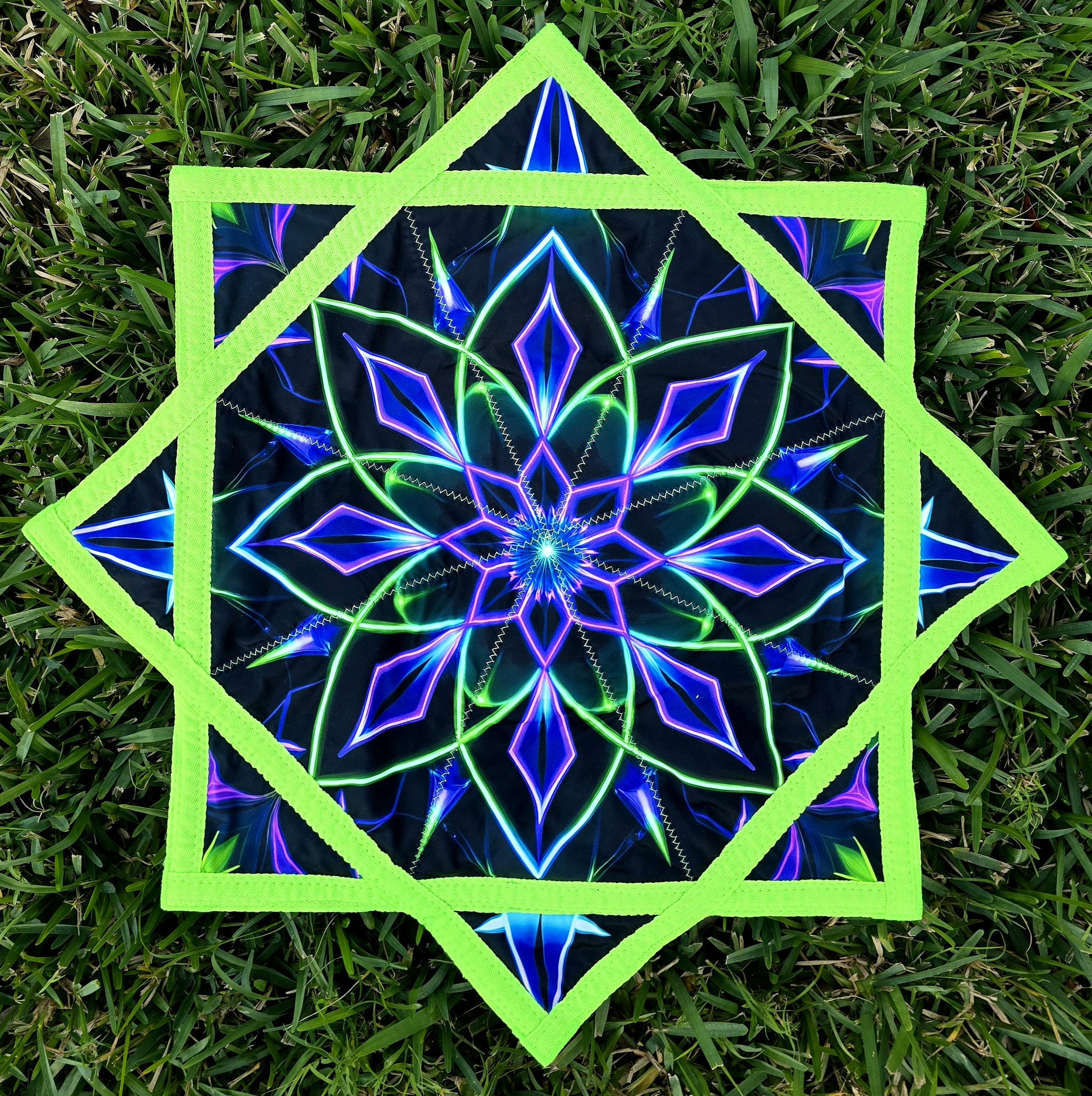 Flowstar - Stained Glass Fox - UV Reactive | Double-Sided | Zig-Zag Stitch - by PLURfect Studios