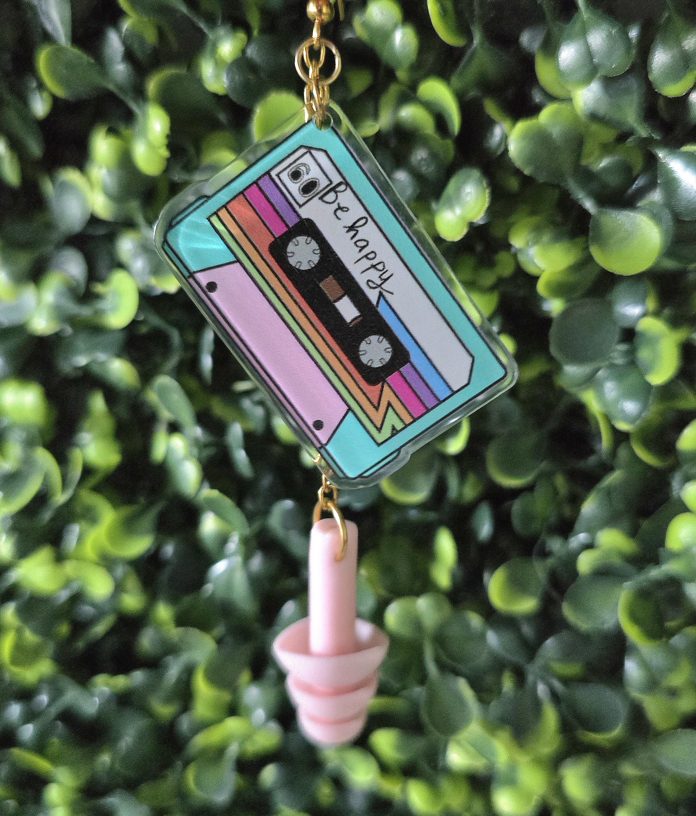 Be Happy Cassette Tape Earplug Earrings for Raves Festivals Concerts - by PLURfect Studios