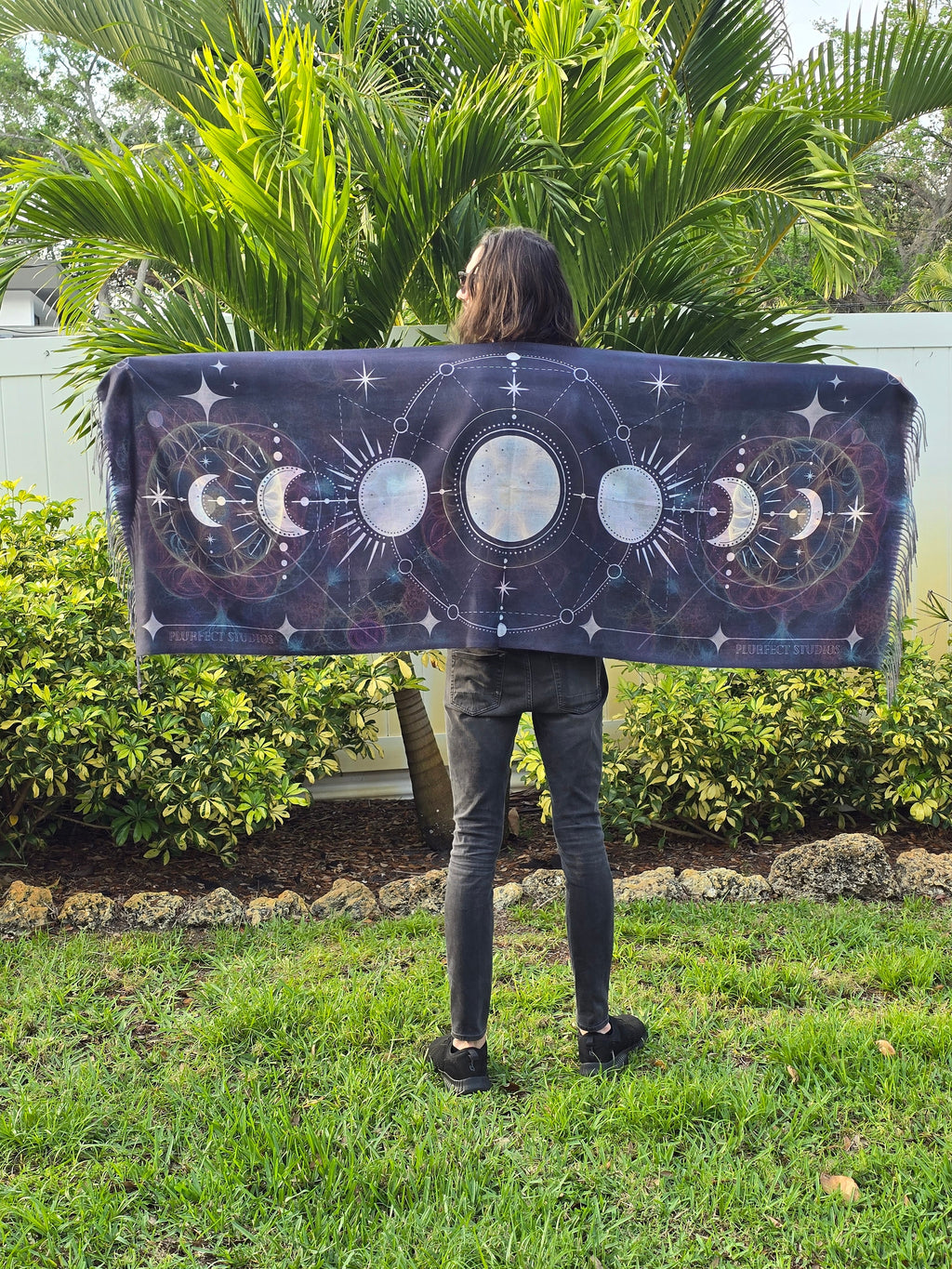 Purple & Gold Fractal Reversible Rave Pashmina - Festival Shawl - by PLURfect Studios