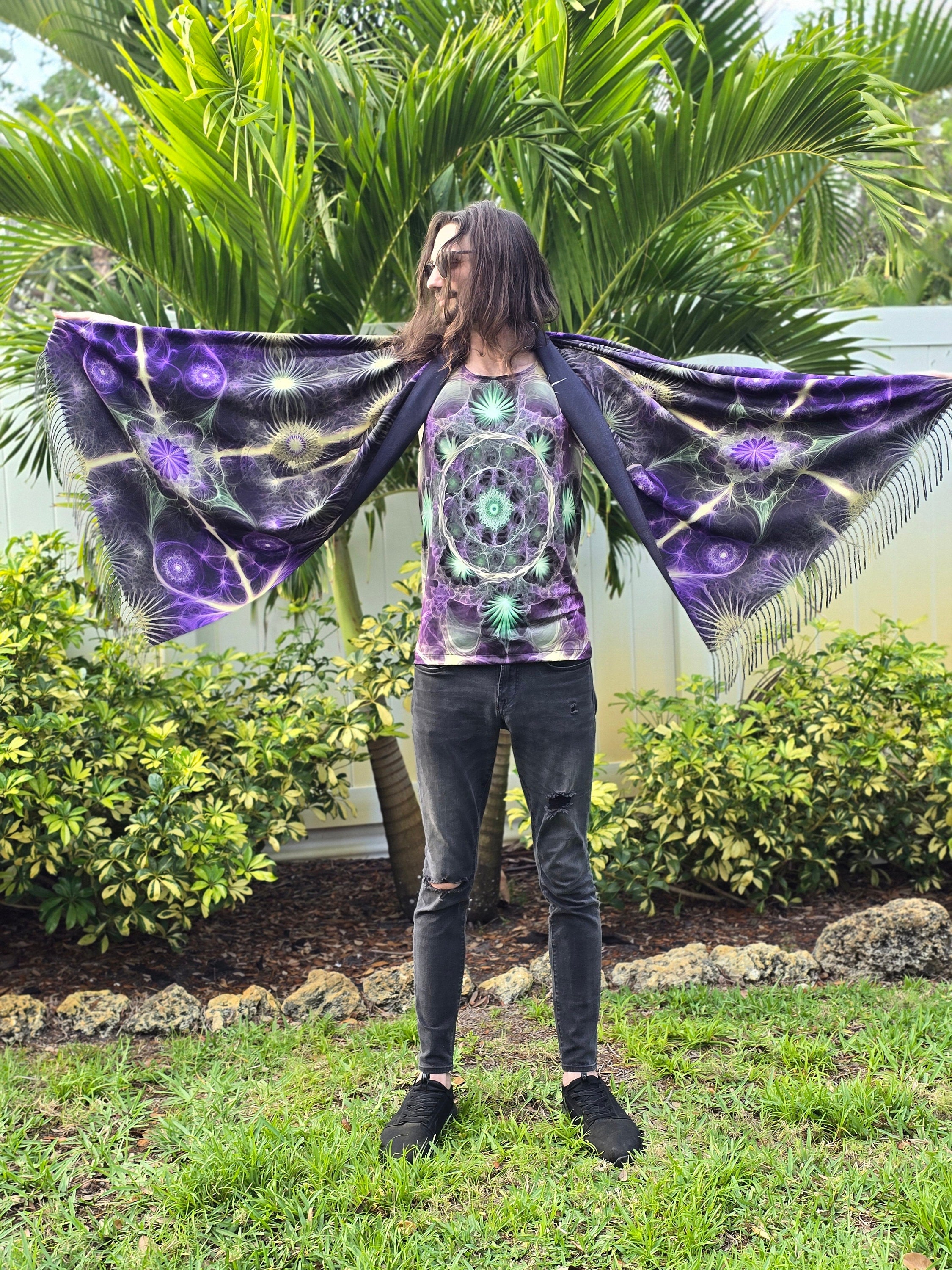 Purple & Green Fractal Rave Tank Top: EDM Festival Wear