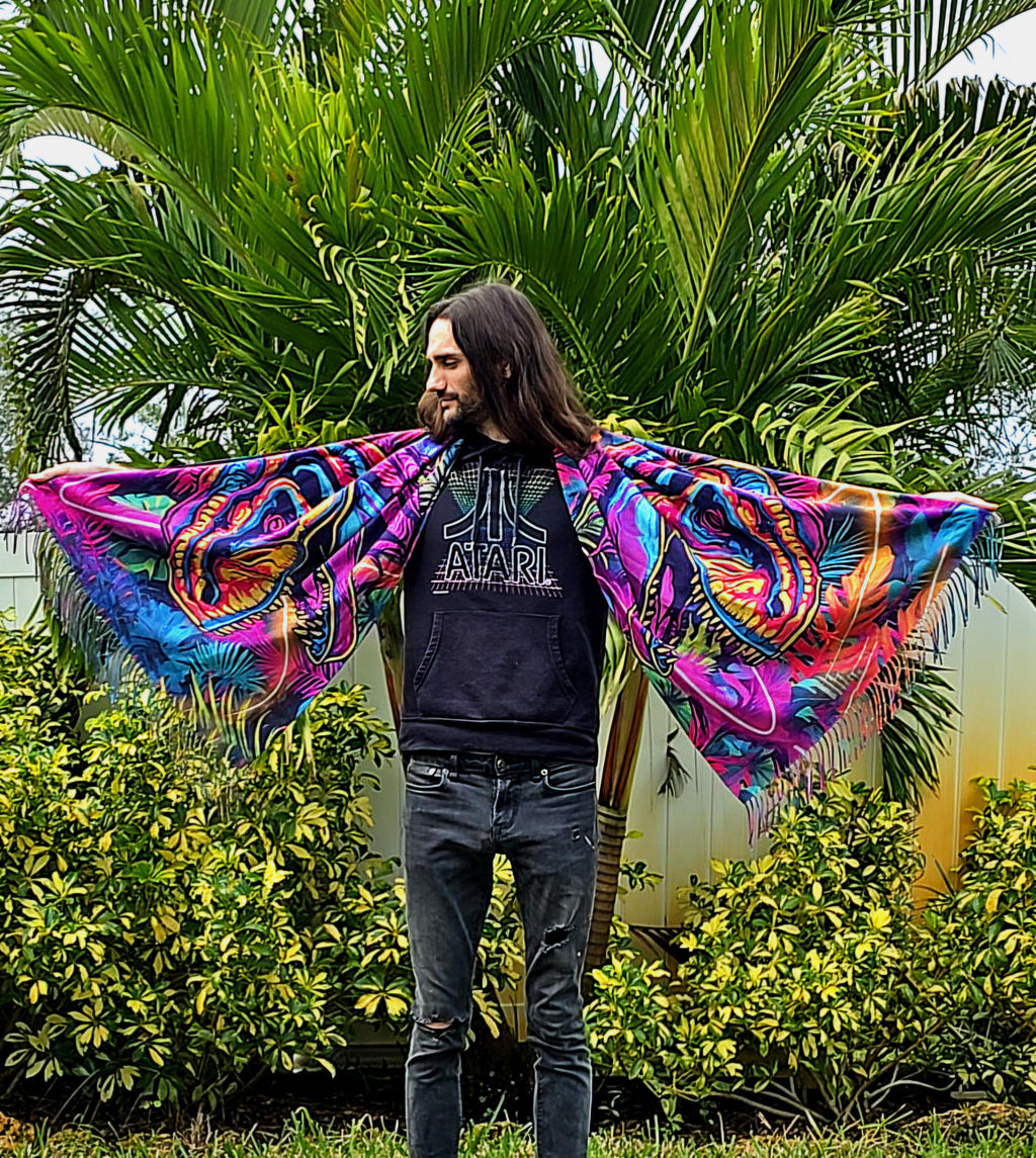 Neon Laser T-Rex Reversible Rave Pashmina - Festival Shawl - by PLURfect Studios