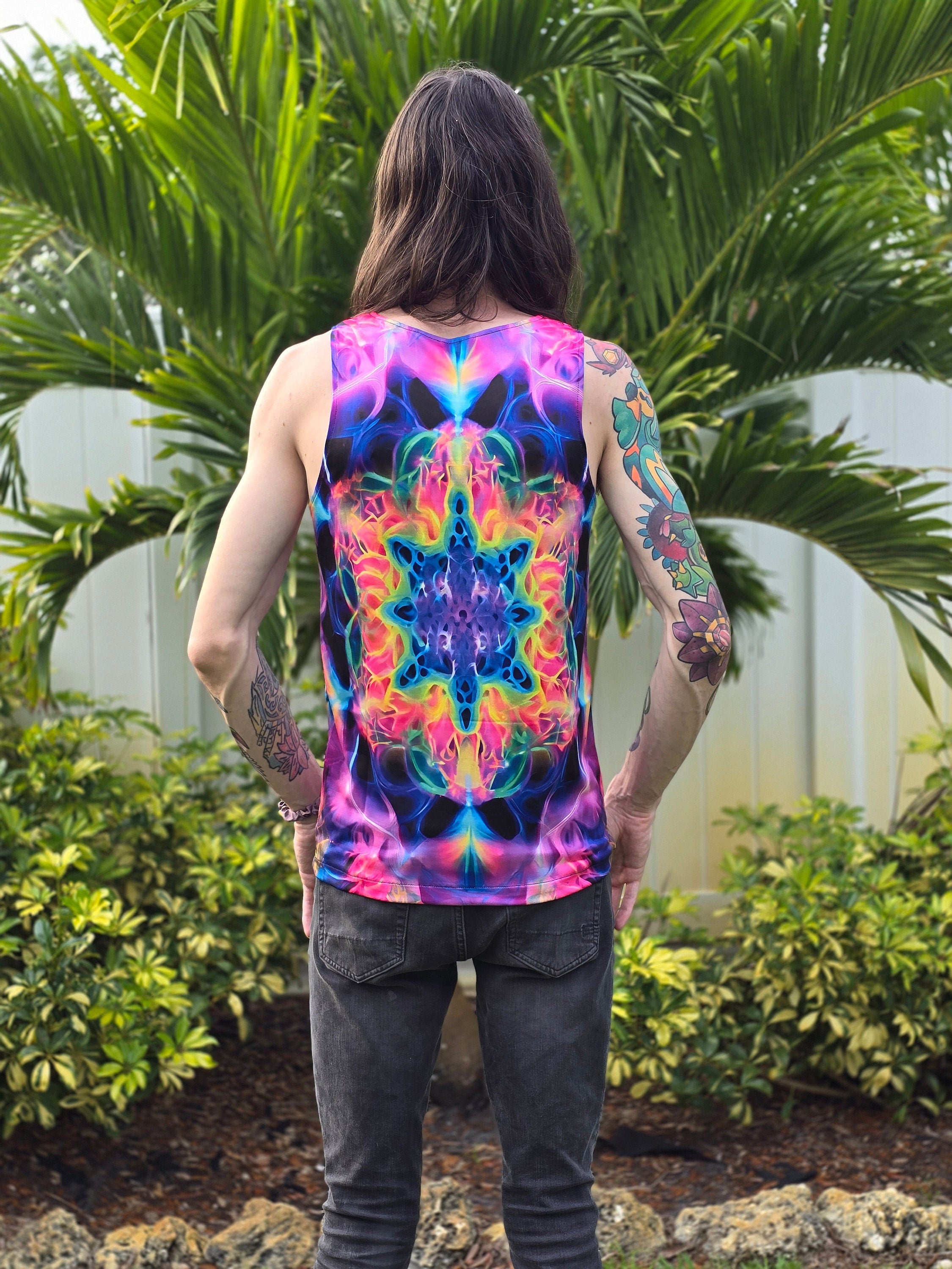 Rainbow Fractal Tank Top: Neon Rainbow Star Mandala Rave Festival Tank