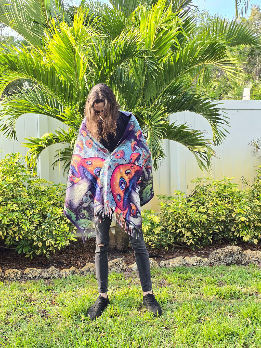 Trippy Eyeball Mushroom Reversible Rave Pashmina - Festival/EDM Shawl - by PLURfect Studios
