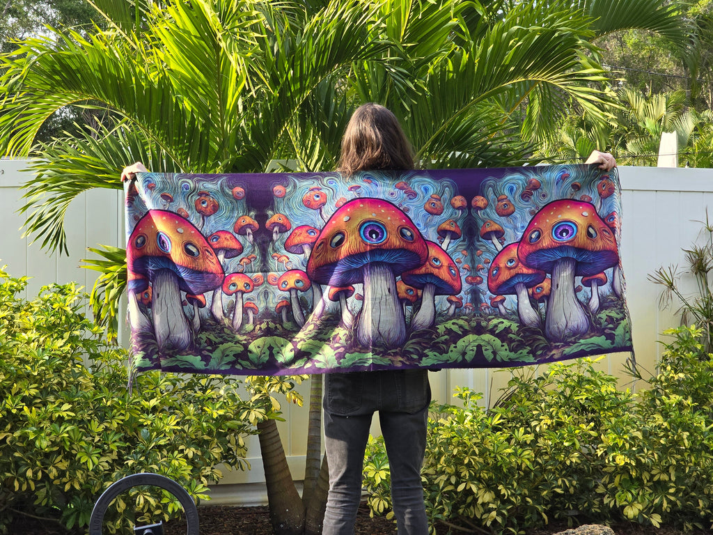 Trippy Eyeball Mushroom Reversible Rave Pashmina - Festival/EDM Shawl - by PLURfect Studios