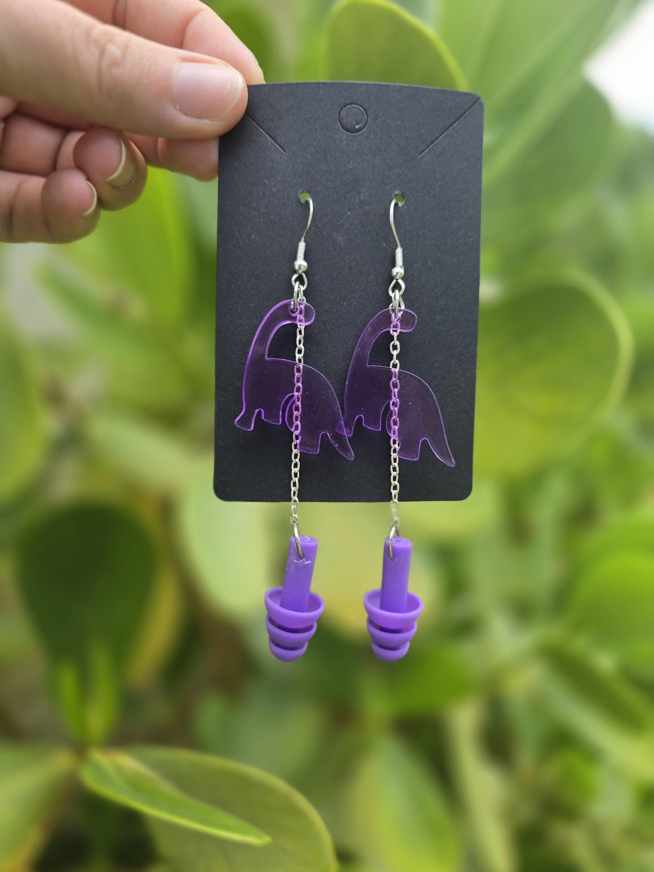 Purple Dinosaur Earplug Earrings for Raves/Festivals/Concerts- by PLURfect Studios