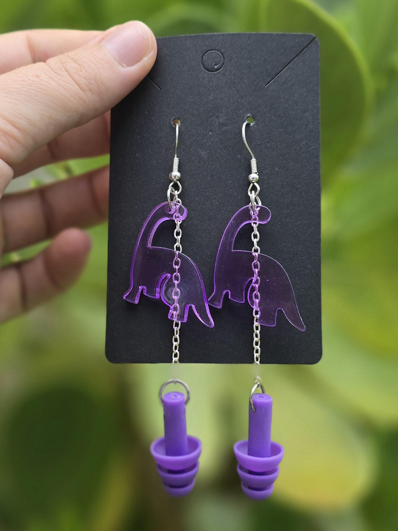 Purple Dinosaur Earplug Earrings for Raves/Festivals/Concerts- by PLURfect Studios