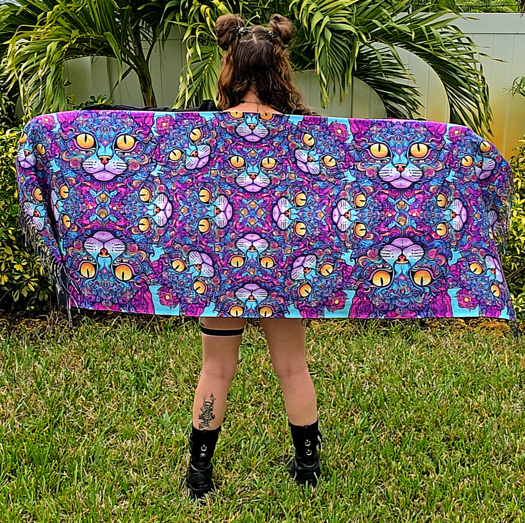 Fractal Cheshire Cat Rave Pashmina - Festival Shawl - by PLURfect Studios