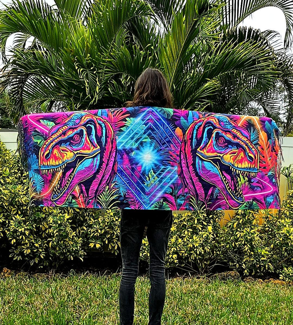 Neon Laser T-Rex Reversible Rave Pashmina - Festival Shawl - by PLURfect Studios