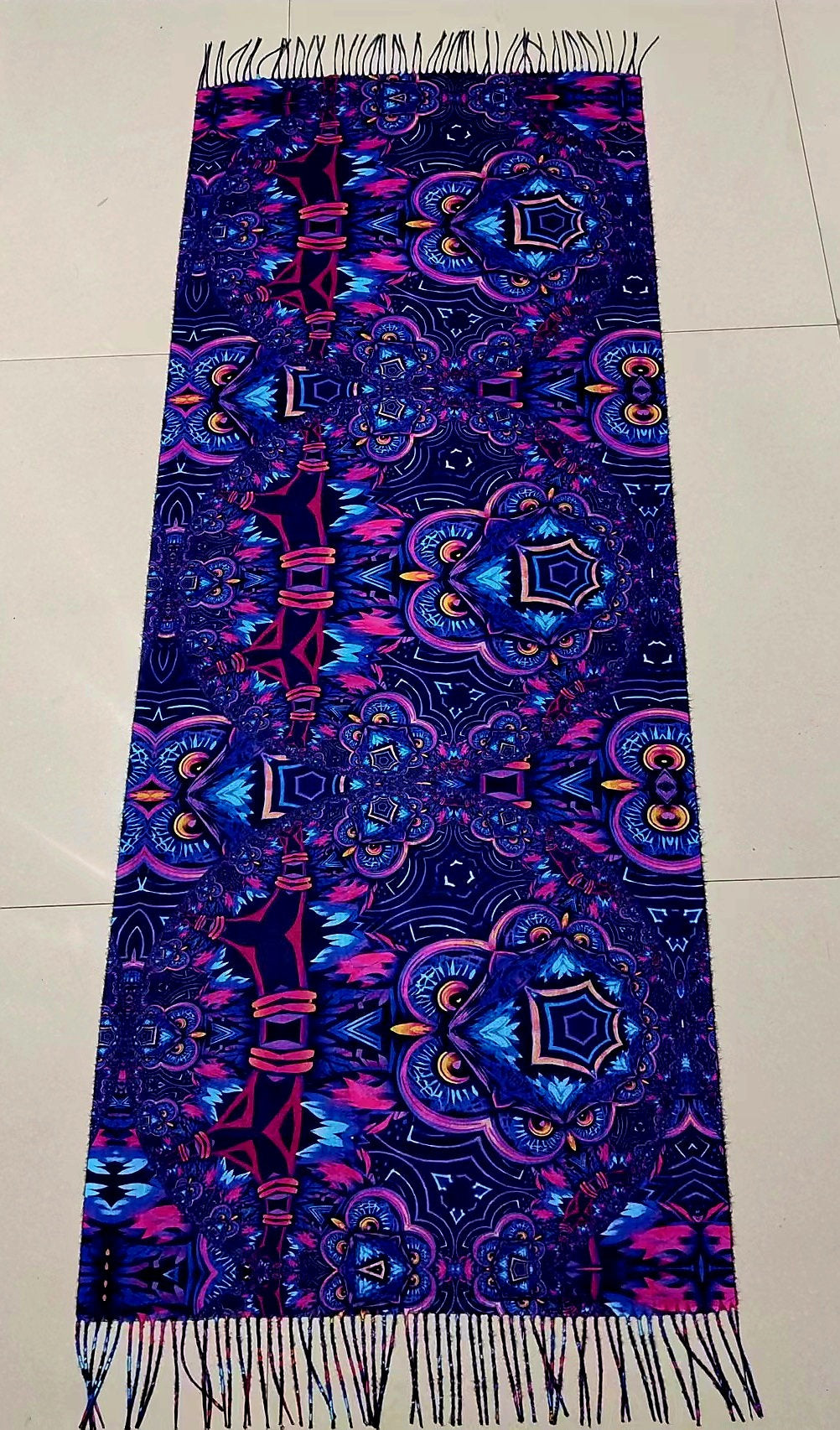 Trippy Fractal Owl Reversible Rave Pashmina - Festival/EDM Shawl - by PLURfect Studios